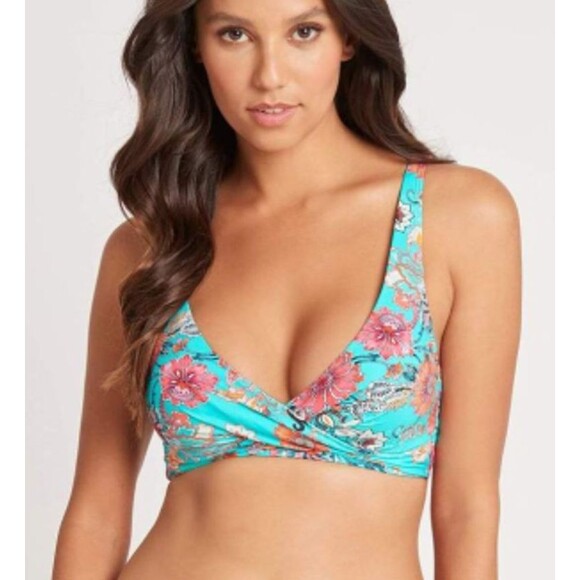 NWT Sea Level Swim Dominica Tri Bra‎ Bikini Swim Top With Luminous Trim Aqua 10 - Picture 1 of 13
